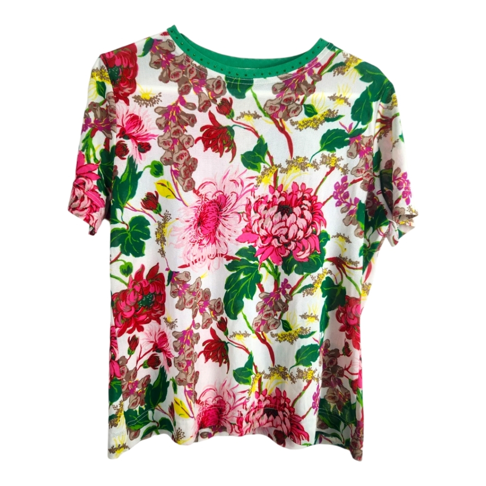 Sheer Floral Mesh Layer Festival Shirt Large Stretchy Rhinestones Club Rave